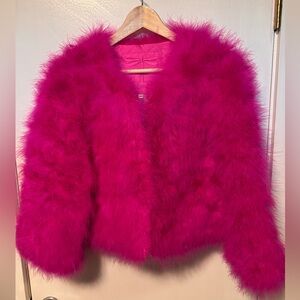 Tyler Boe maribu hot pink / fuchsia feather jacket bolero size xs